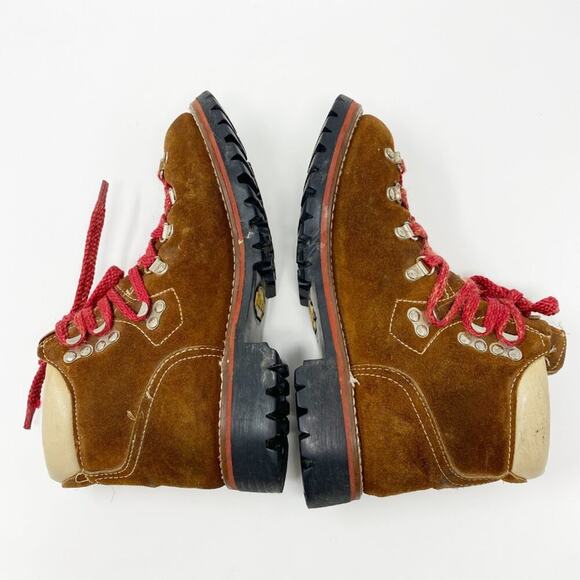 Vintage Unbranded Brown Suede Mountaineer Boots Lace Up Size 6.5 Vibram Soles - Picture 6 of 8